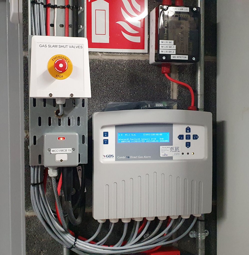 GDS Combi gas alarm panel with emergency gas shut-off control, installed by Vistec
